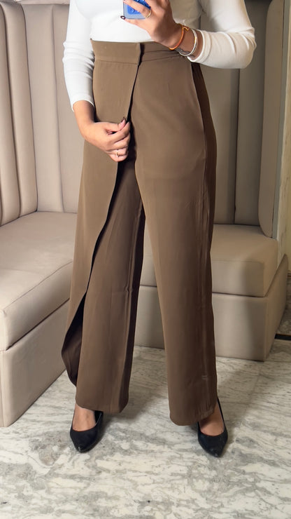 Overlap Front Wide-Leg Pants