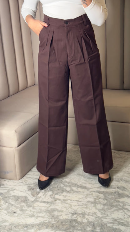 High-Waist Pleated Wide-Leg Trousers