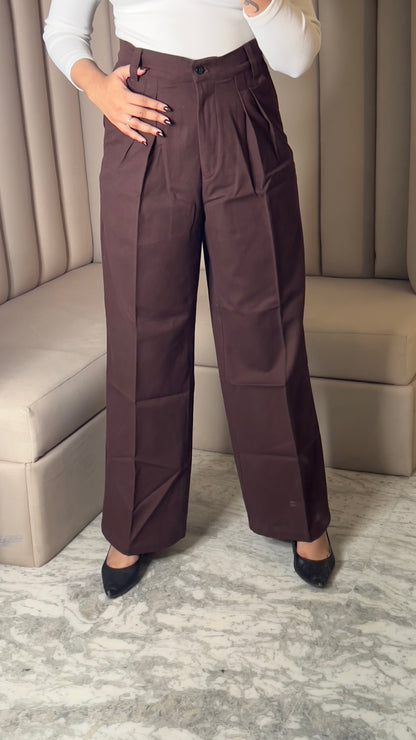 High-Waist Pleated Wide-Leg Trousers
