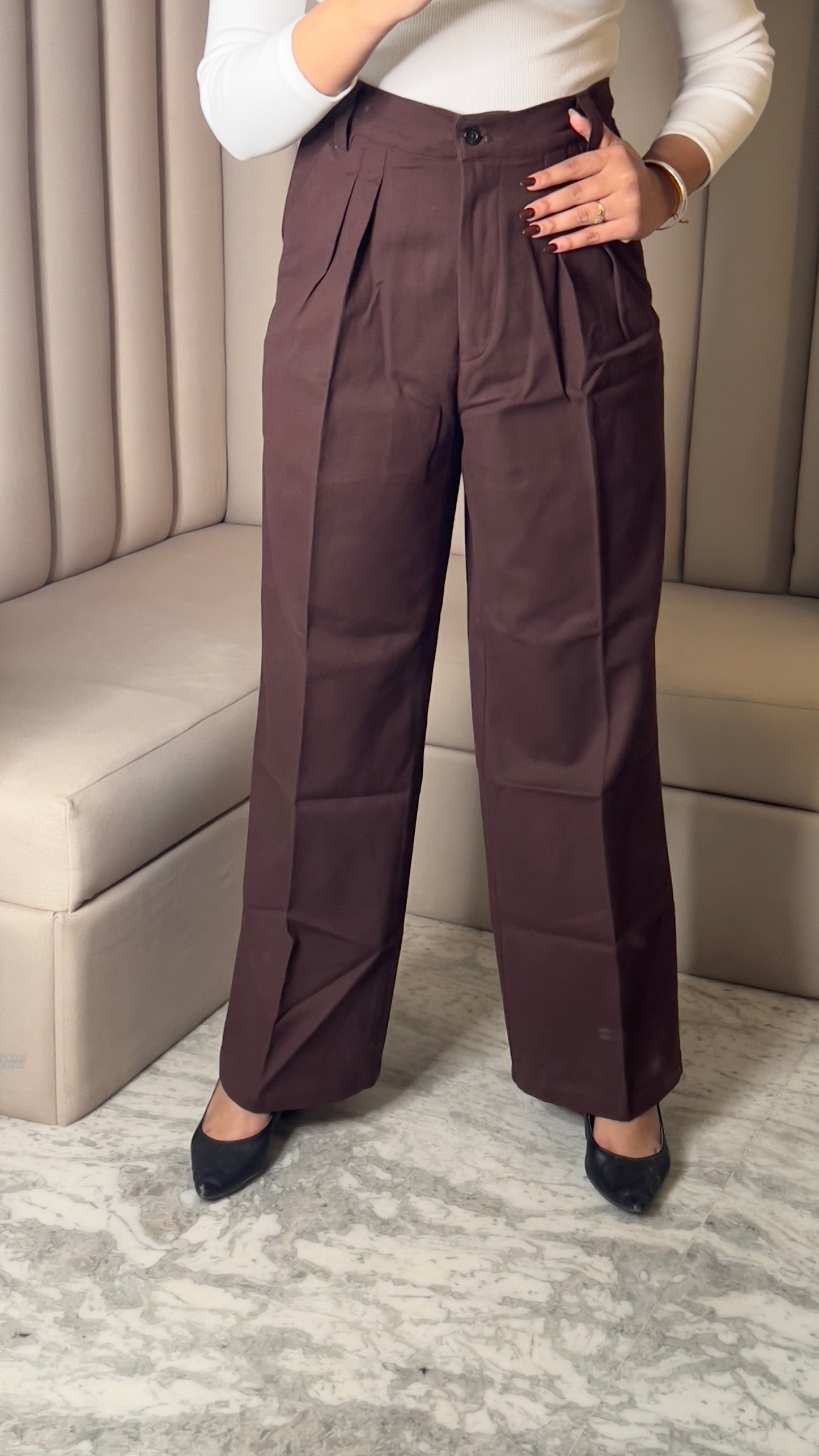 High-Waist Pleated Wide-Leg Trousers