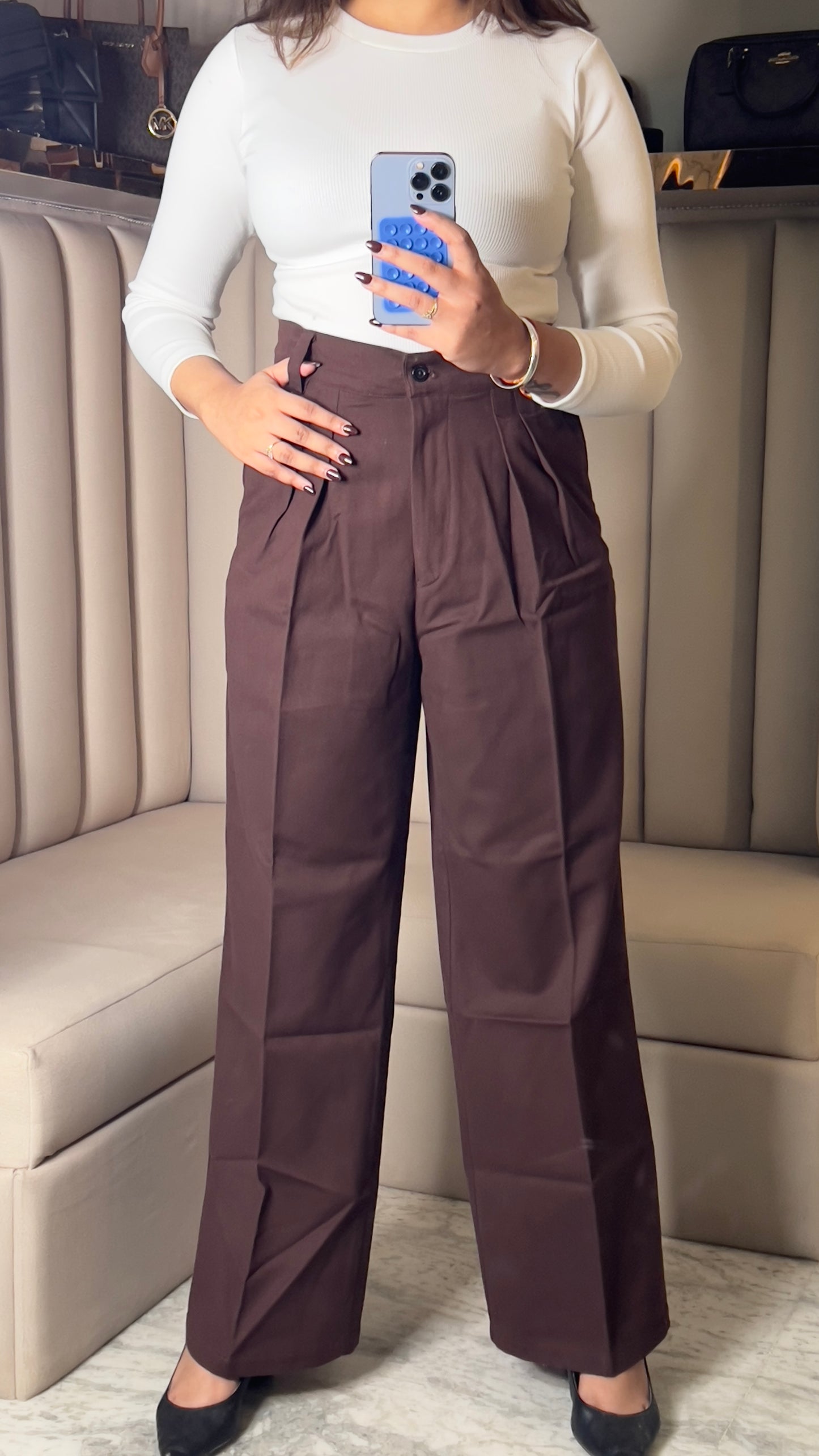 High-Waist Pleated Wide-Leg Trousers