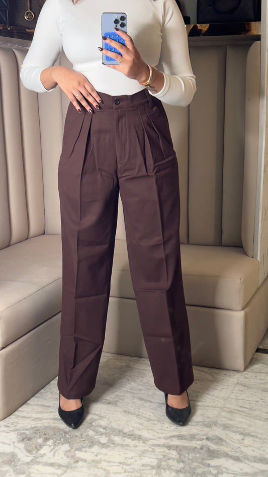 High-Waist Pleated Wide-Leg Trousers