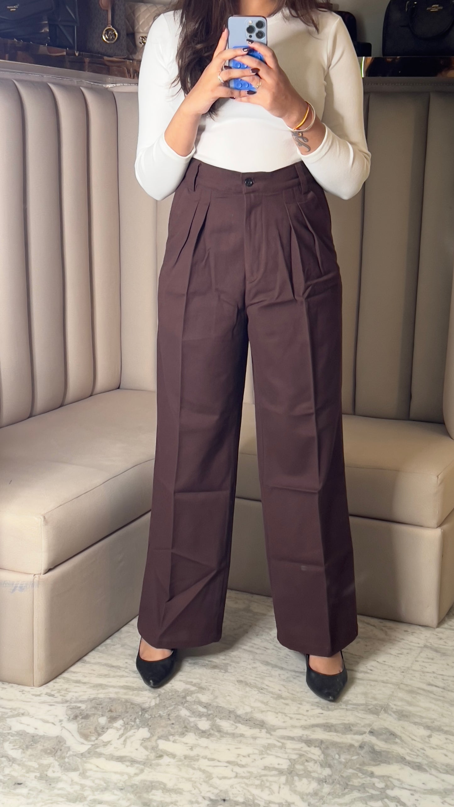 High-Waist Pleated Wide-Leg Trousers
