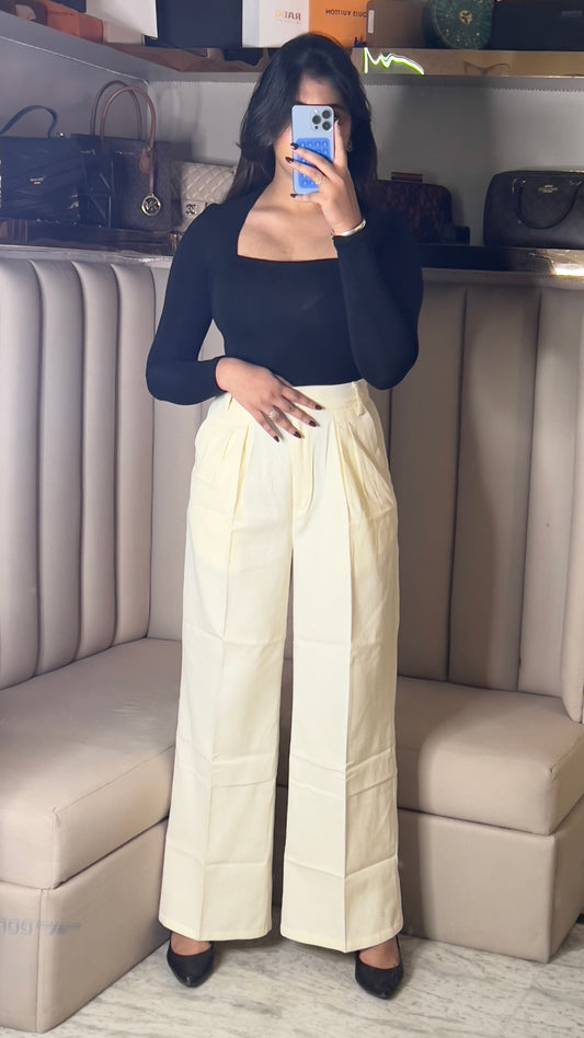 High-Waist Pleated Ivory Trousers