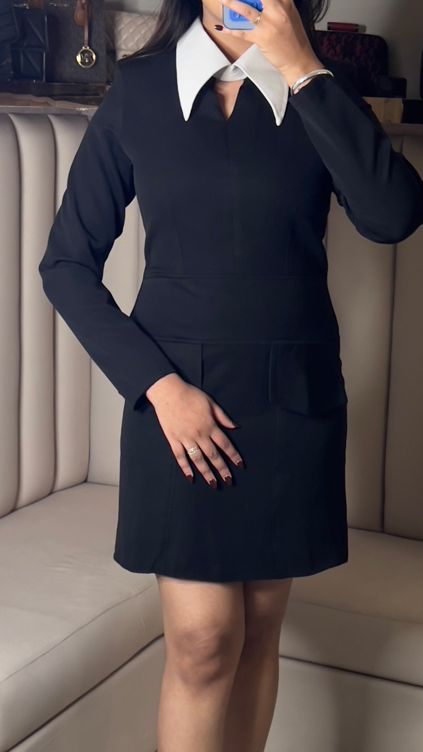 Contrast Collar Black Mini Dress