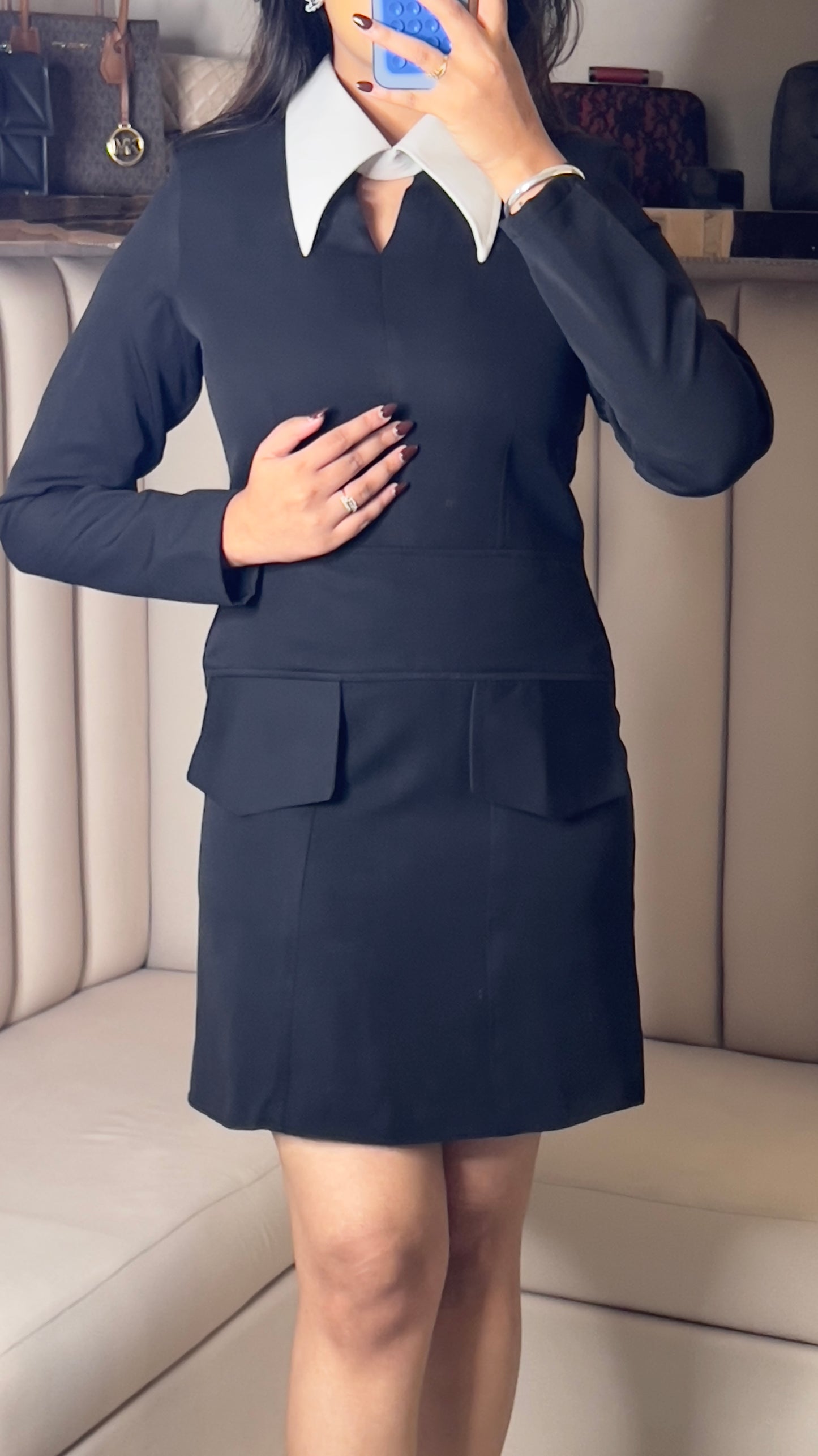 Contrast Collar Black Mini Dress