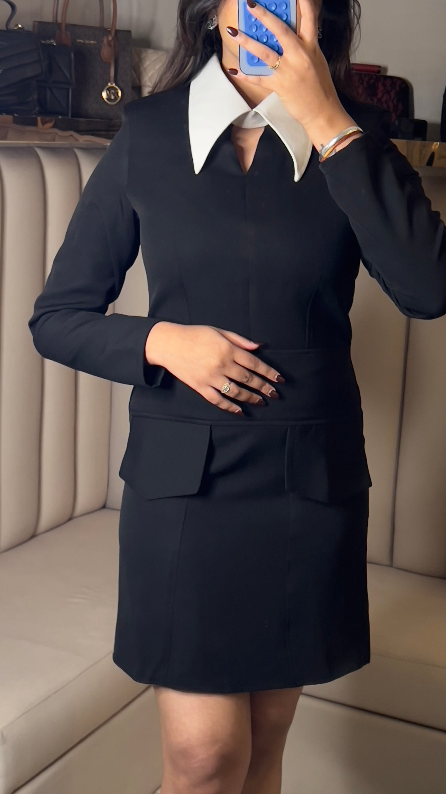 Contrast Collar Black Mini Dress