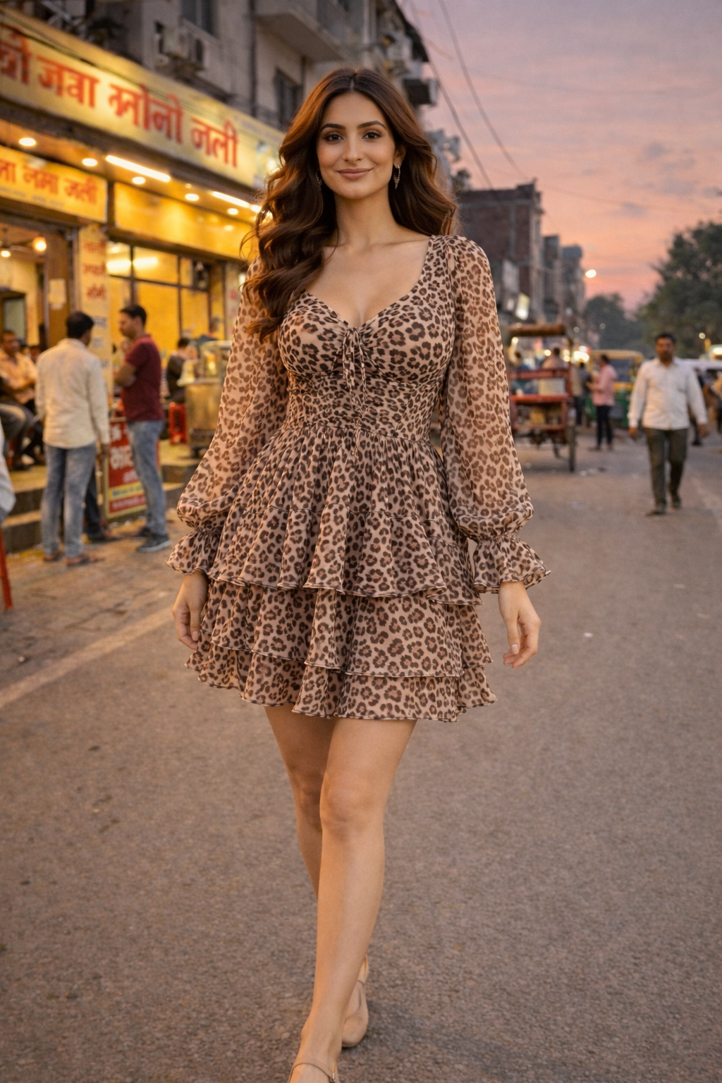 Leopard Print Tiered Mini Dress