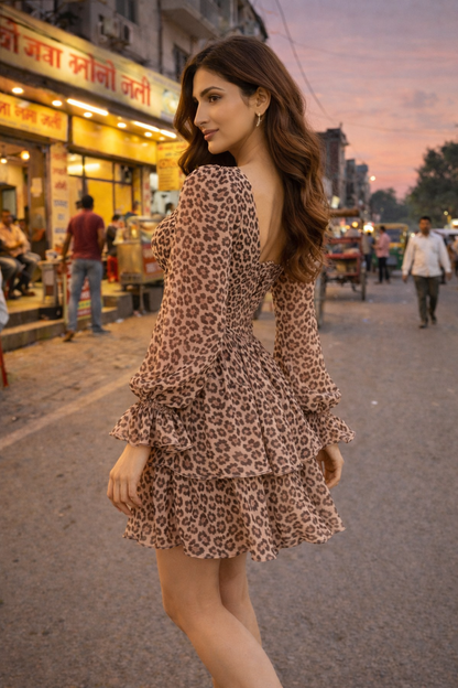 Leopard Print Tiered Mini Dress