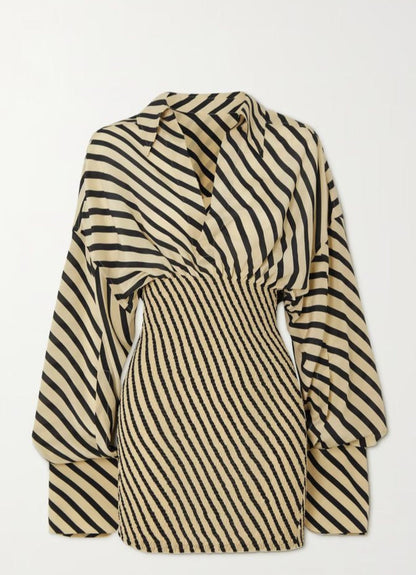 Regal Beige Striped Bodycon Dress