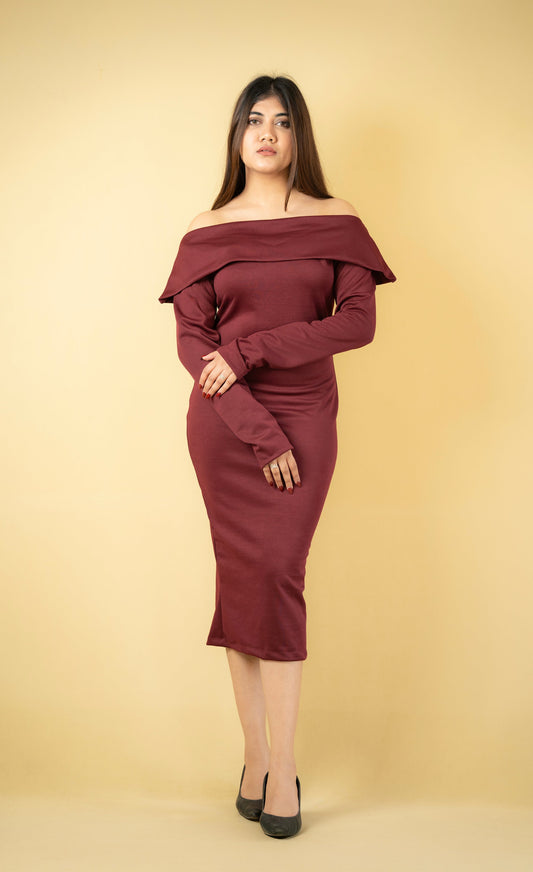 Bordeaux Elegance Off-Shoulder Dress